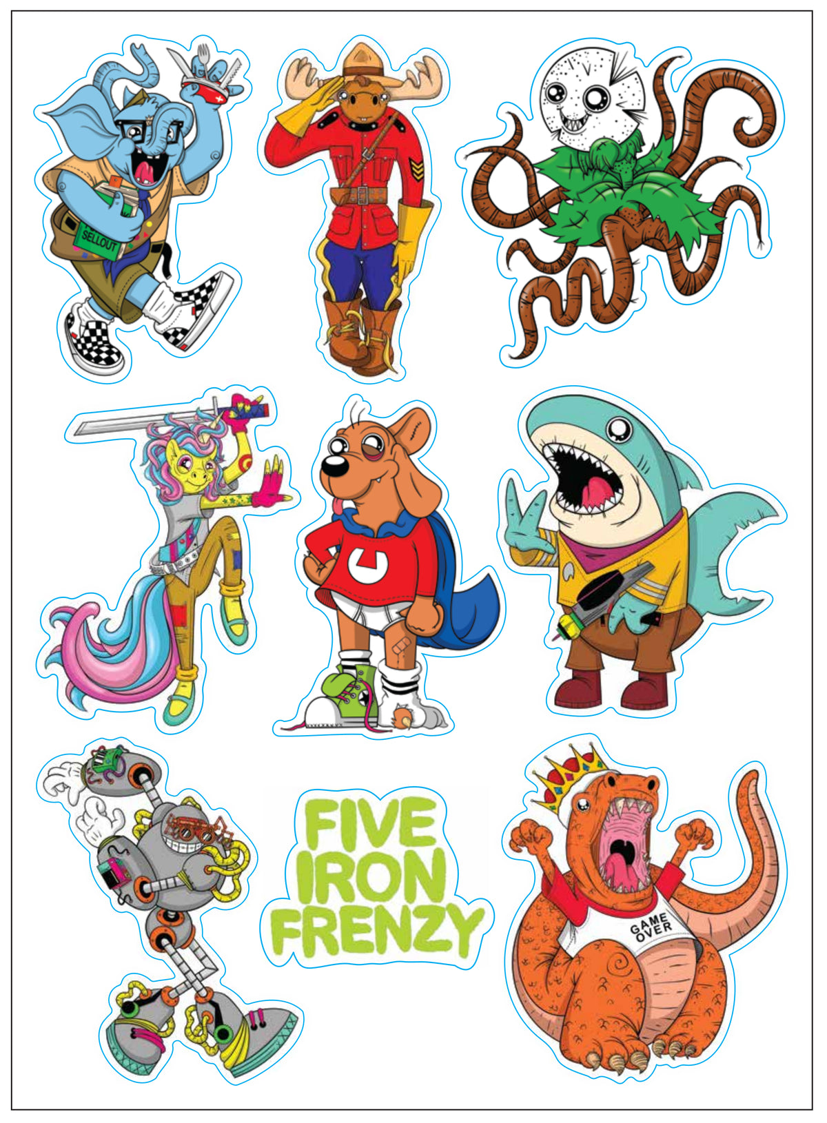 Sticker sheet of Characters – Five Iron Frenzy
